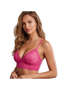 INC Pink Lace Longline Bralette NWT Medium Sheer Floral Bra